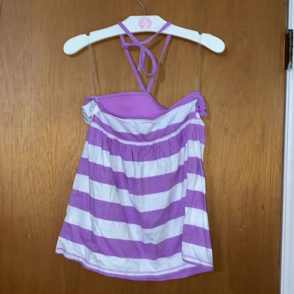 •JUSTICE•NWT purple/white sequin Ruffle striped halter style tank top in size 12 - Picture 4 of 5